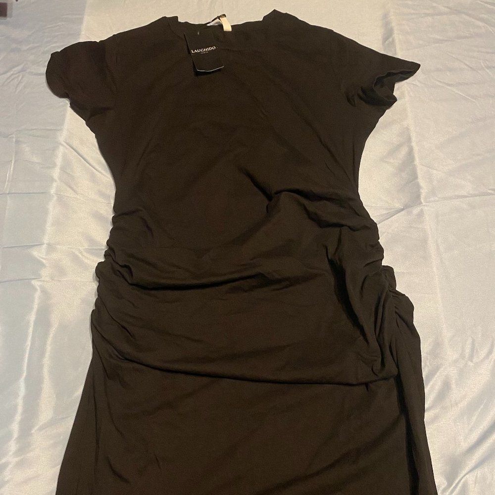 Laughido Women's Ruched Dress B19 Black Size XL